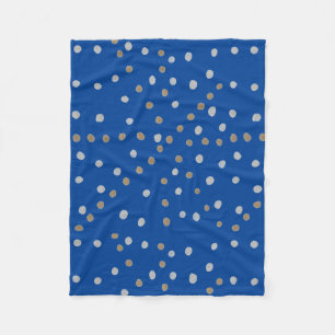 Silver and Gold Polka Dots on Blue Fleece Blanket