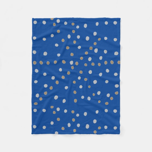 Silver and Gold Polka Dots on Blue Fleece Blanket (Front)