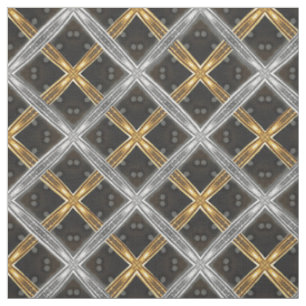 Silver and Gold Ribbon on Black Tiled Pattern Fabric