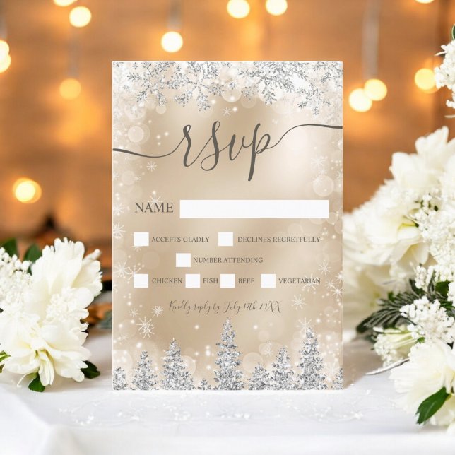 Silver and gold snow pine Christmas winter rsvp (Silver and gold snow pine Christmas winter rsvp)