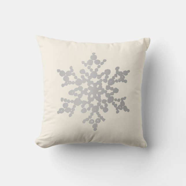 Silver and Gold Snowflake Christmas Throw Pillow (Front)