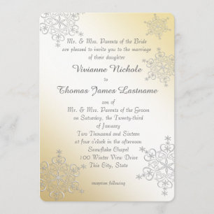 Silver and Gold Snowflakes Wedding Invitation