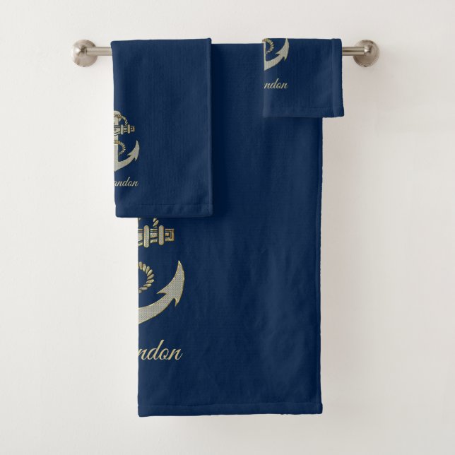 Silver and gold tone nautical boat anchor fleece b bath towel set (Insitu)