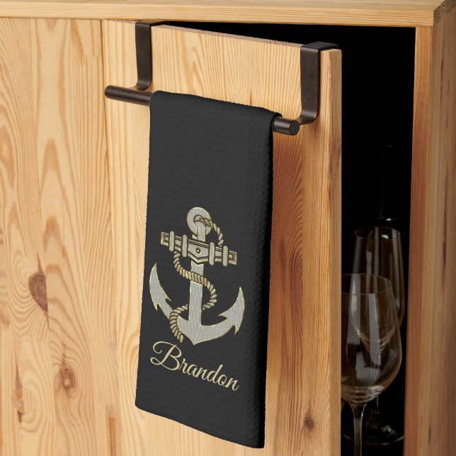 Silver and gold tone nautical boat anchor fleece b kitchen towel (Thirds Fold)