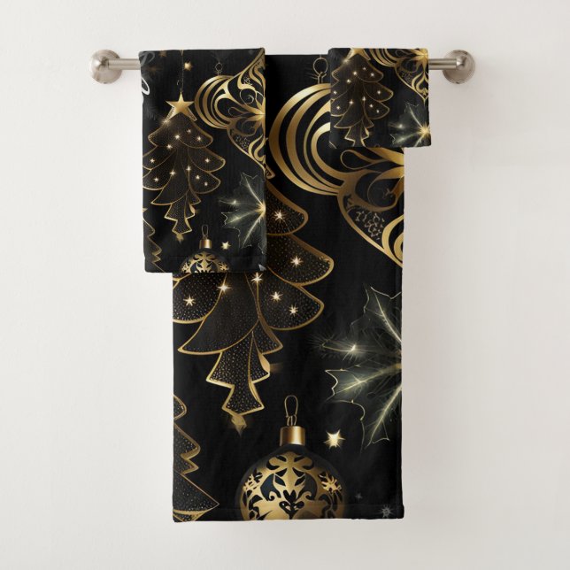 Silver And Gold Traditional Ornaments Pattern Bath Towel Set (Insitu)