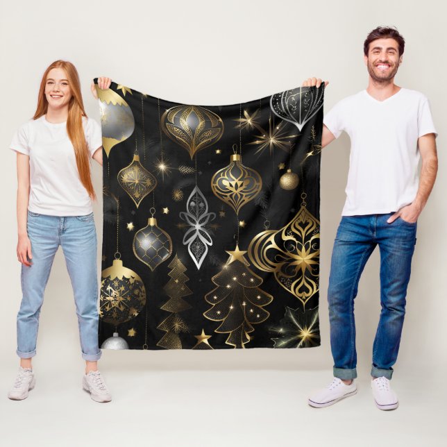 Silver And Gold Traditional Ornaments Pattern Fleece Blanket (In Situ)