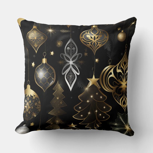 Silver And Gold Traditional Ornaments Pattern Throw Pillow (Front)