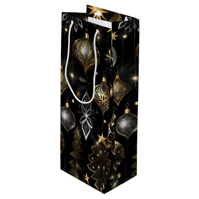 Silver And Gold Traditional Ornaments Wine Gift Bag (Front Angled)