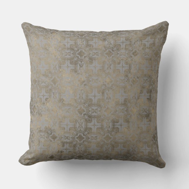 Silver and Gold Vintage Pattern Outdoor Pillow (Front)