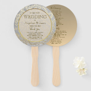 Silver and Gold Wedding Program Hand Fan