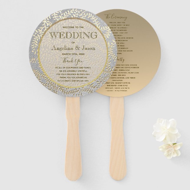 Silver and Gold Wedding Program Hand Fan (Front and Back)