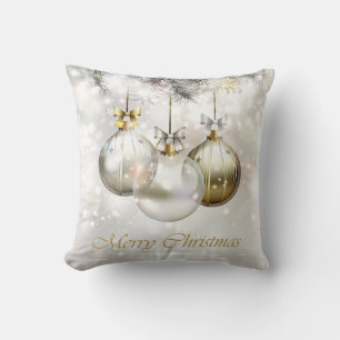 Silver and Golden Christmas Balls & Bows Throw Pillow
