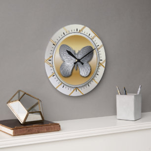Silver and Golden Effect Butterfly BG5 Large Clock
