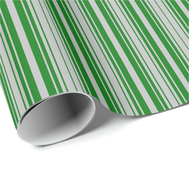 Silver and Green Christmas Stripes Wrapping Paper (Roll Corner)