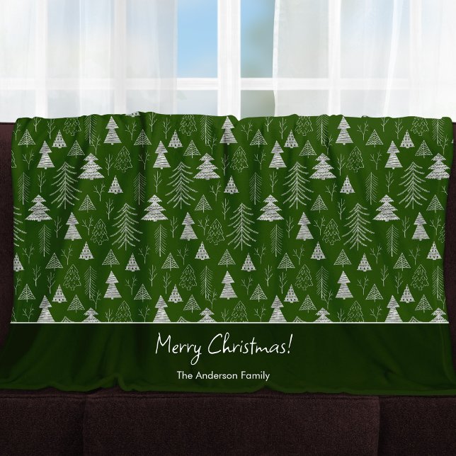Silver and Green Christmas Tree Forest Pattern Fleece Blanket (Creator Uploaded)