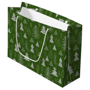 Silver and Green Christmas Tree Forest Pattern Large Gift Bag