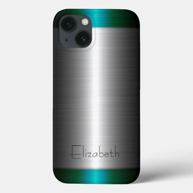 Silver and Green Stainless Steel Metal Case-Mate iPhone Case (Back)