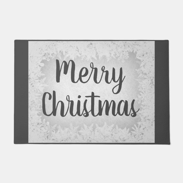 Silver and grey frost Merry Christmas Doormat (Front)