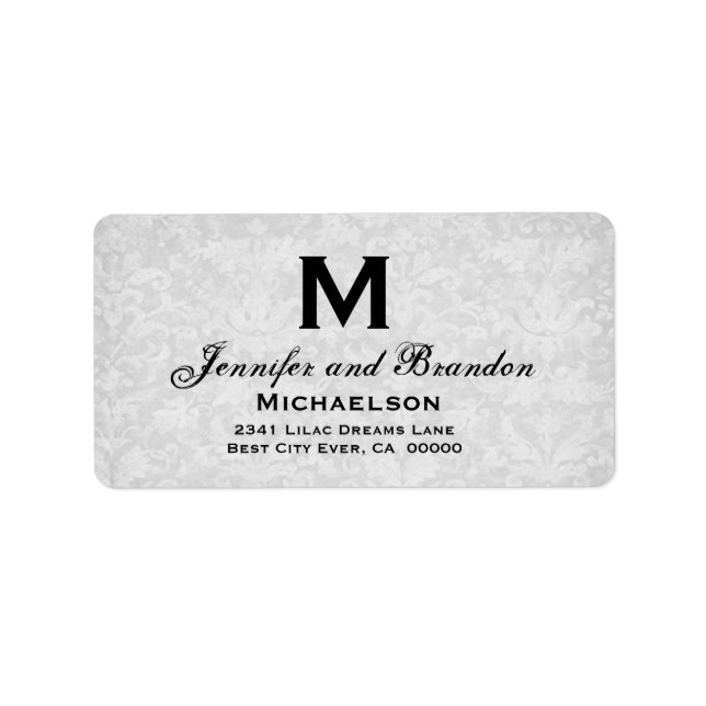 Silver and Grey Wedding Monogram Personalized Label (Front)