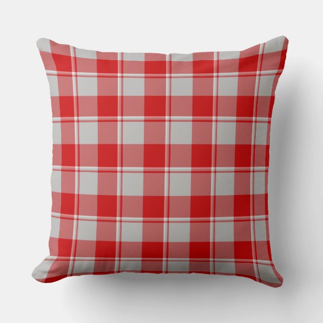 Silver and Guardsman Red Plaid Throw Pillow (Front)