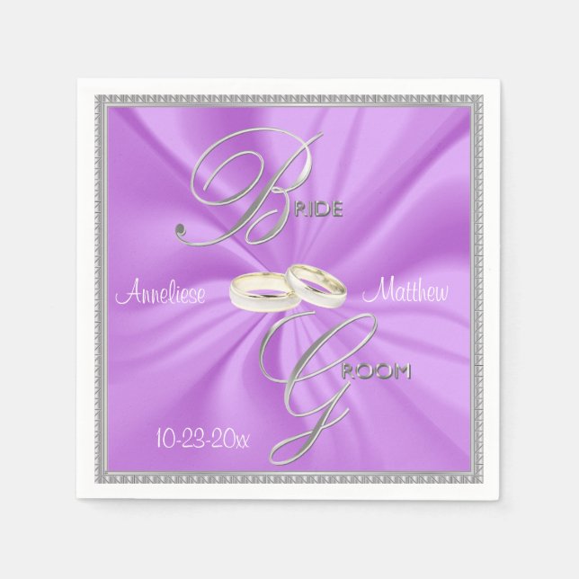 Silver and Lavender Satin Wedding Napkin (Front)