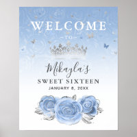 Silver and Light Baby Blue Roses Welcome Party