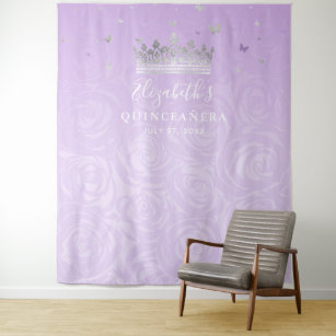 Silver and Light Purple Roses Photo Backdrop Tapestry