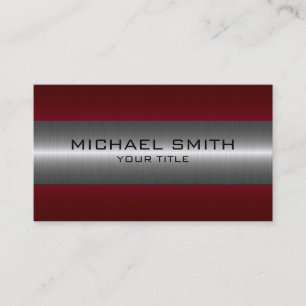 Silver and Maroon Stainless Steel Look Business Card