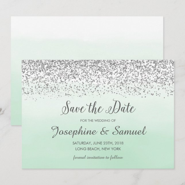 Silver and Mint Green Save The Date Invitation (Front/Back)