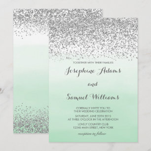 Silver and Mint Green Wedding Invitation