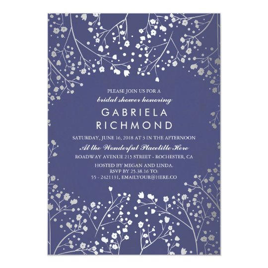 Silver and Navy Baby's Breath Bridal Shower Card
