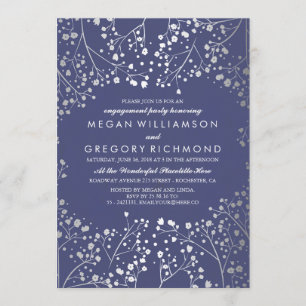 Silver and Navy Baby's Breath Engagement Party Invitation