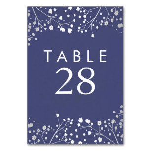 Silver and Navy Baby's Breath Wedding Table Number