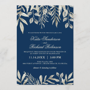 Silver and Navy Blue Wedding Invitations