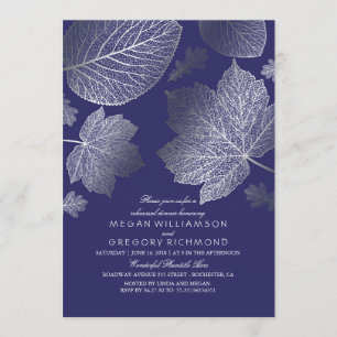 Silver and Navy Leaves Fall Rehearsal Dinner Invitation