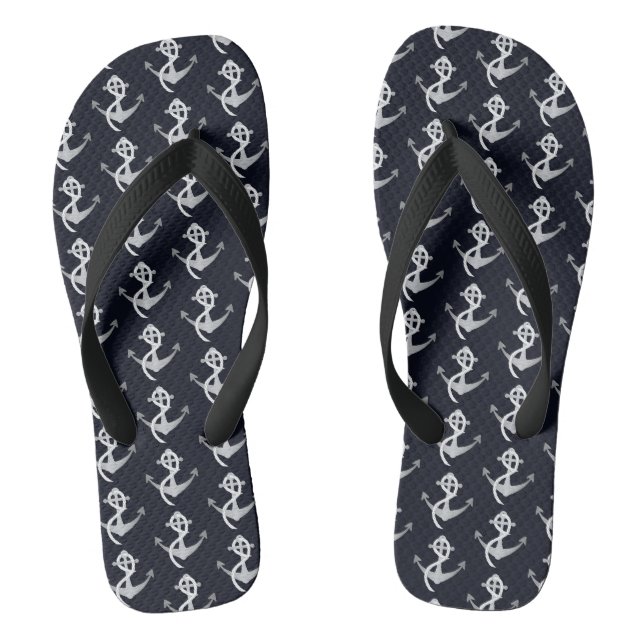 Silver and Navy Nautical Anchor Sandals (Footbed)
