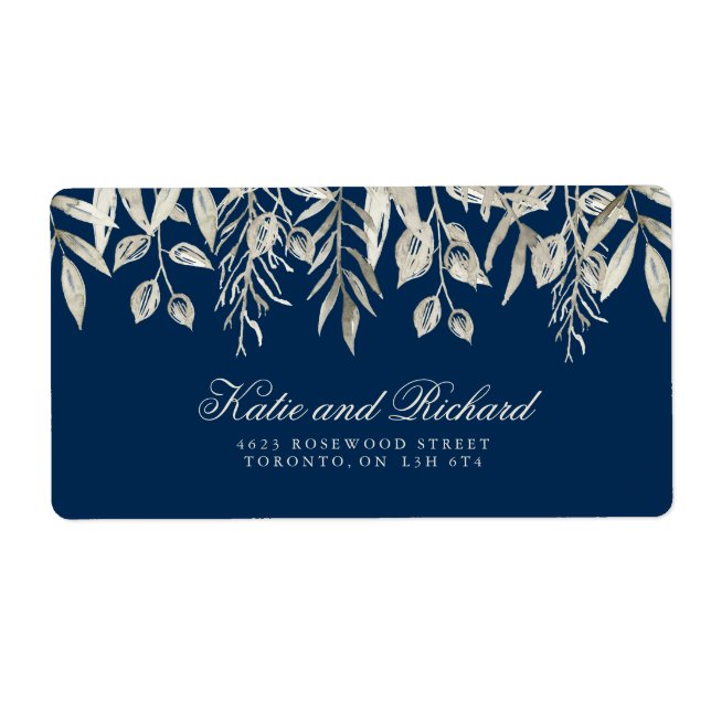 Silver and Navy Wedding Address Labels (Front)
