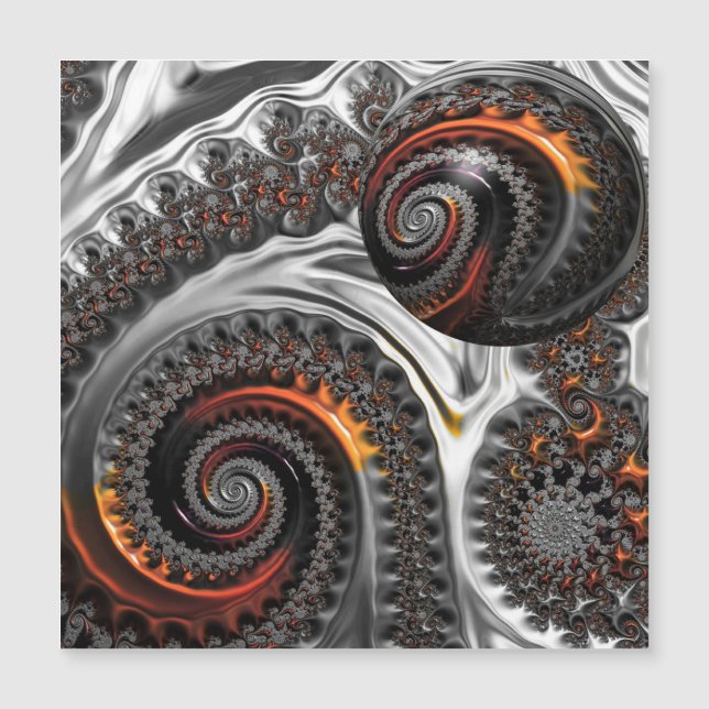 Silver and Orange Mandelbrot with Sphere Card (Front)
