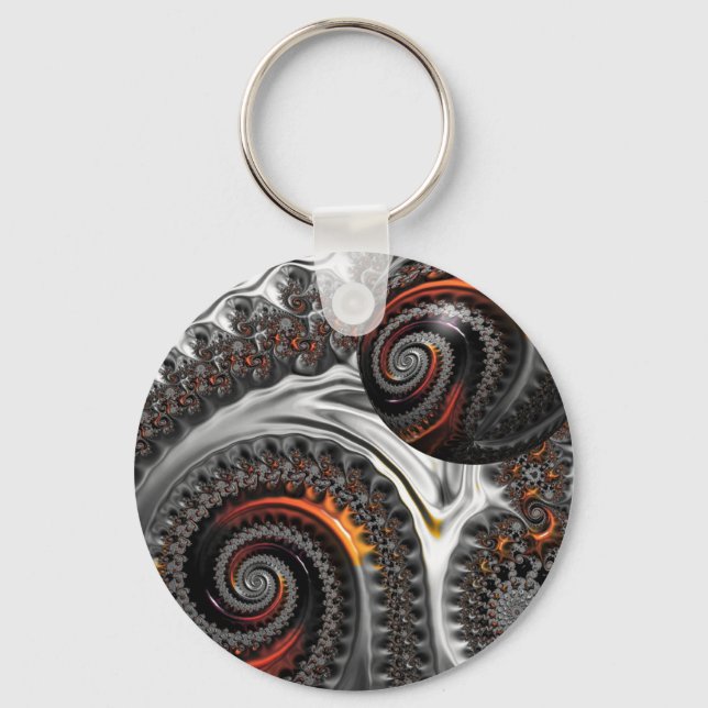 Silver and Orange Mandelbrot with Sphere Keychain (Front)