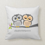 Silver and Orange Owls Custom Throw Pillow<br><div class="desc">This decorative pillow features a beautiful vector illustration of two owls perched on branch and is perfect for any spring,  summer,  fall or winter wedding. Personalize with your names,  monogram,  or initials and your wedding anniversary date.</div>