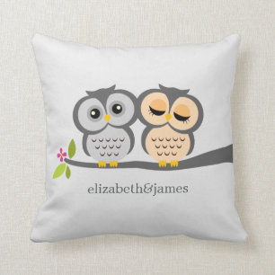 Silver and Orange Owls Custom Throw Pillow