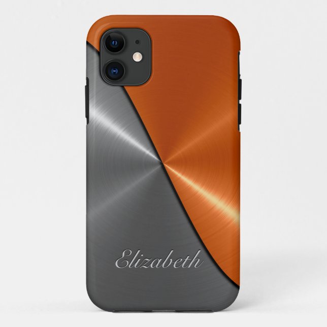 Silver and Orange Shiny Stainless Steel Metal Case-Mate iPhone Case (Back)