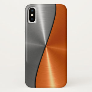 Silver and Orange Stainless Steel Metal iPhone X Case