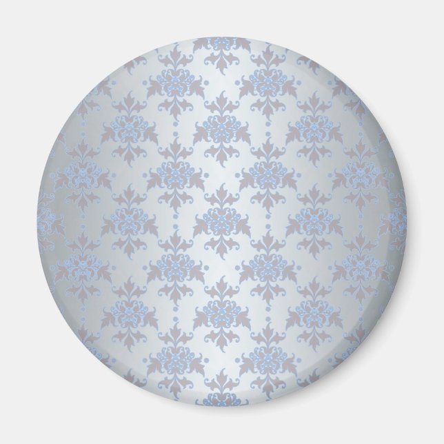 Silver and Pale Blue Fancy Damask Magnet (Front)