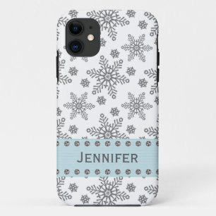 Silver and Pale Blue Snowflake iPhone 11 Case