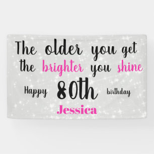 Silver and Pink 80th Birthday personalised Banner