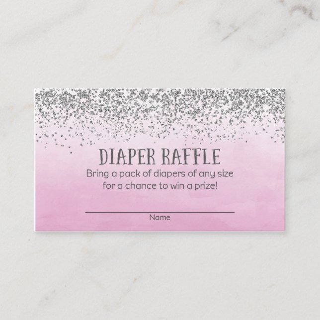 Silver and Pink Baby Shower Diaper Raffle Tickets Enclosure Card (Front)