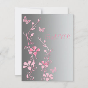 Silver and Pink Butterflies Reply Card