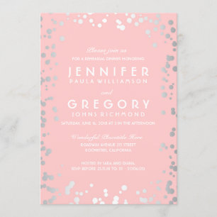 Silver and Pink Confetti Vintage Rehearsal Dinner Invitation