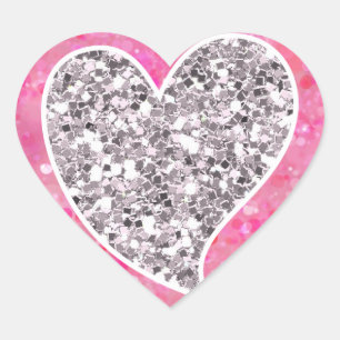 Silver and Pink Glittery Hearts Heart Sticker